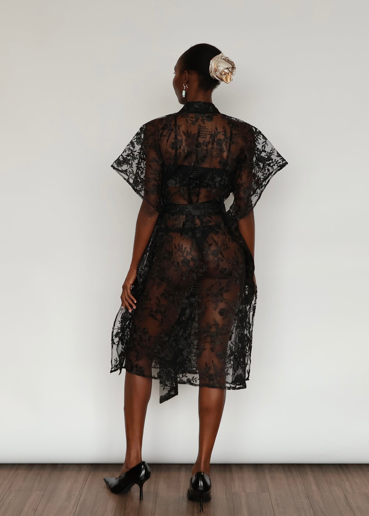 Elena  Embroidered Kimono - Black