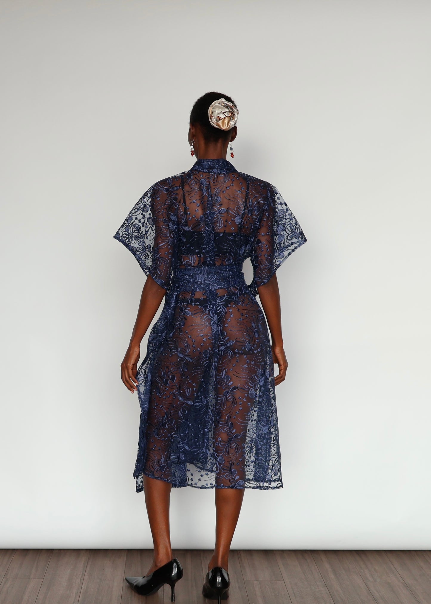 Elena  Embroidered Kimono - Navy Blue