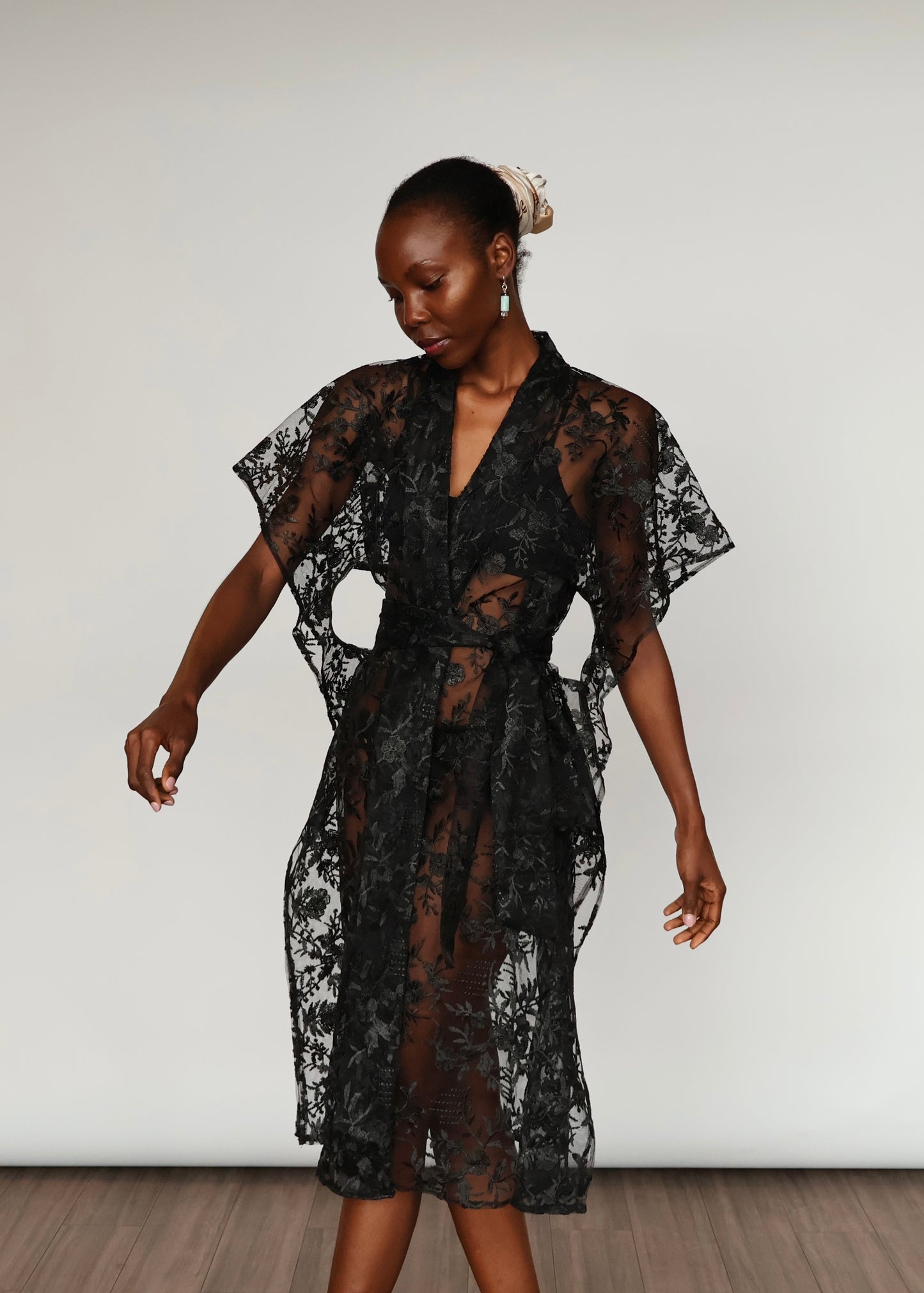 Elena  Embroidered Kimono - Black