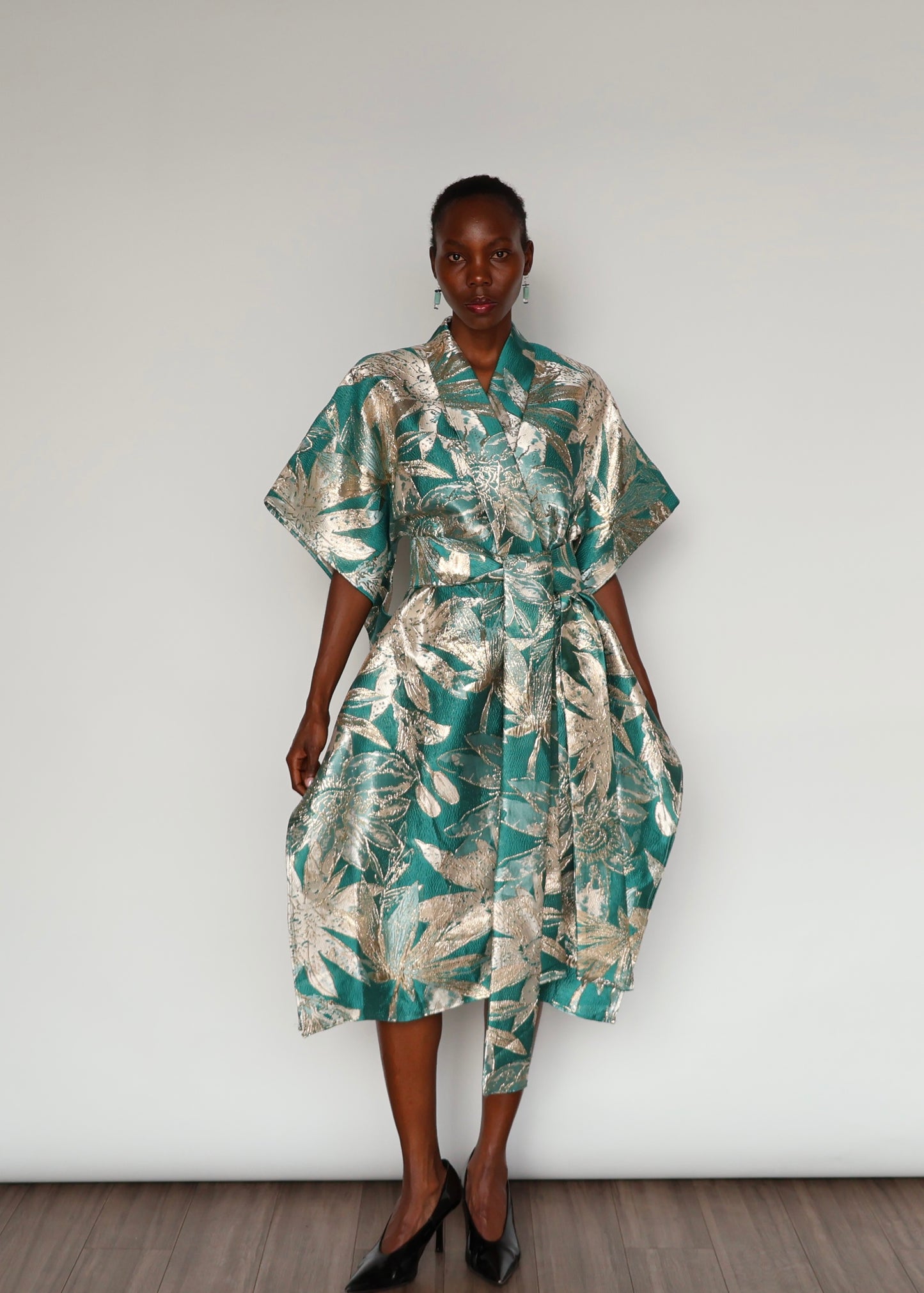 Aryana Structured Brocade Dress - Turquoise