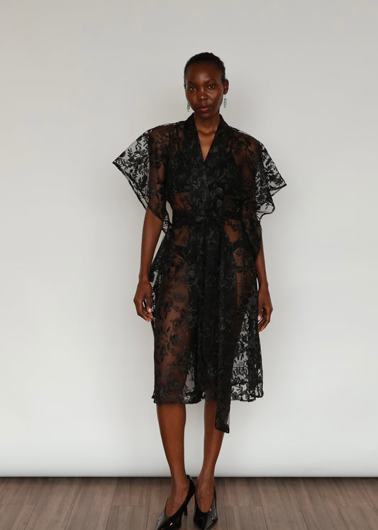 Elena  Embroidered Kimono - Black
