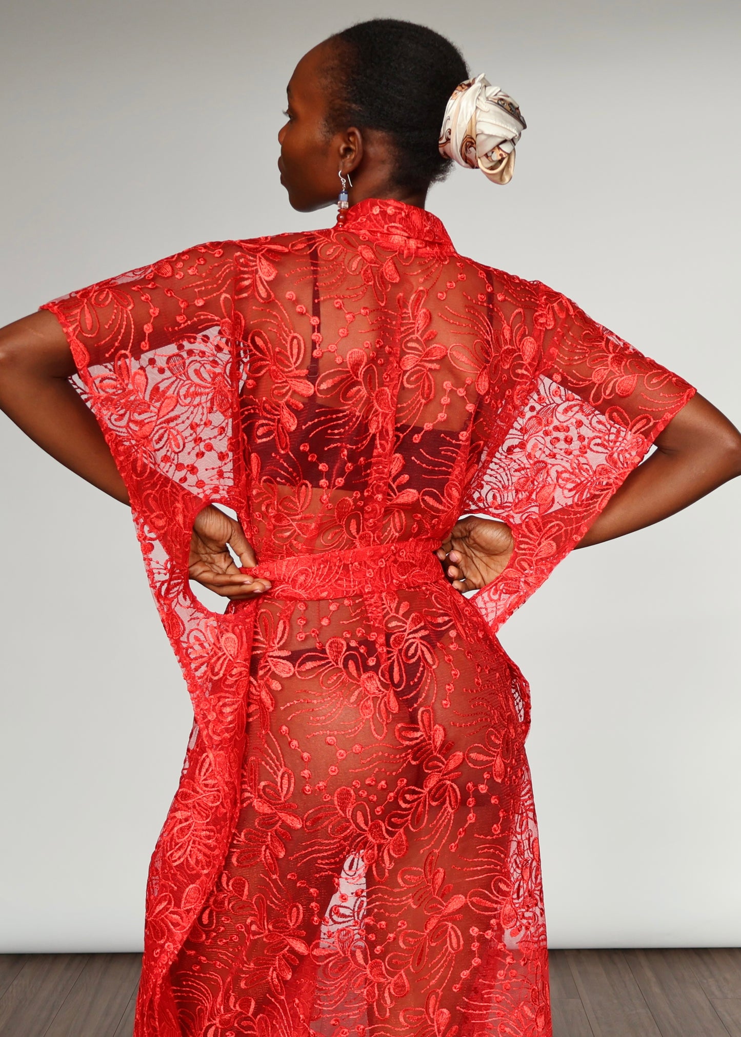 Elena  Embroidered Kimono - Red