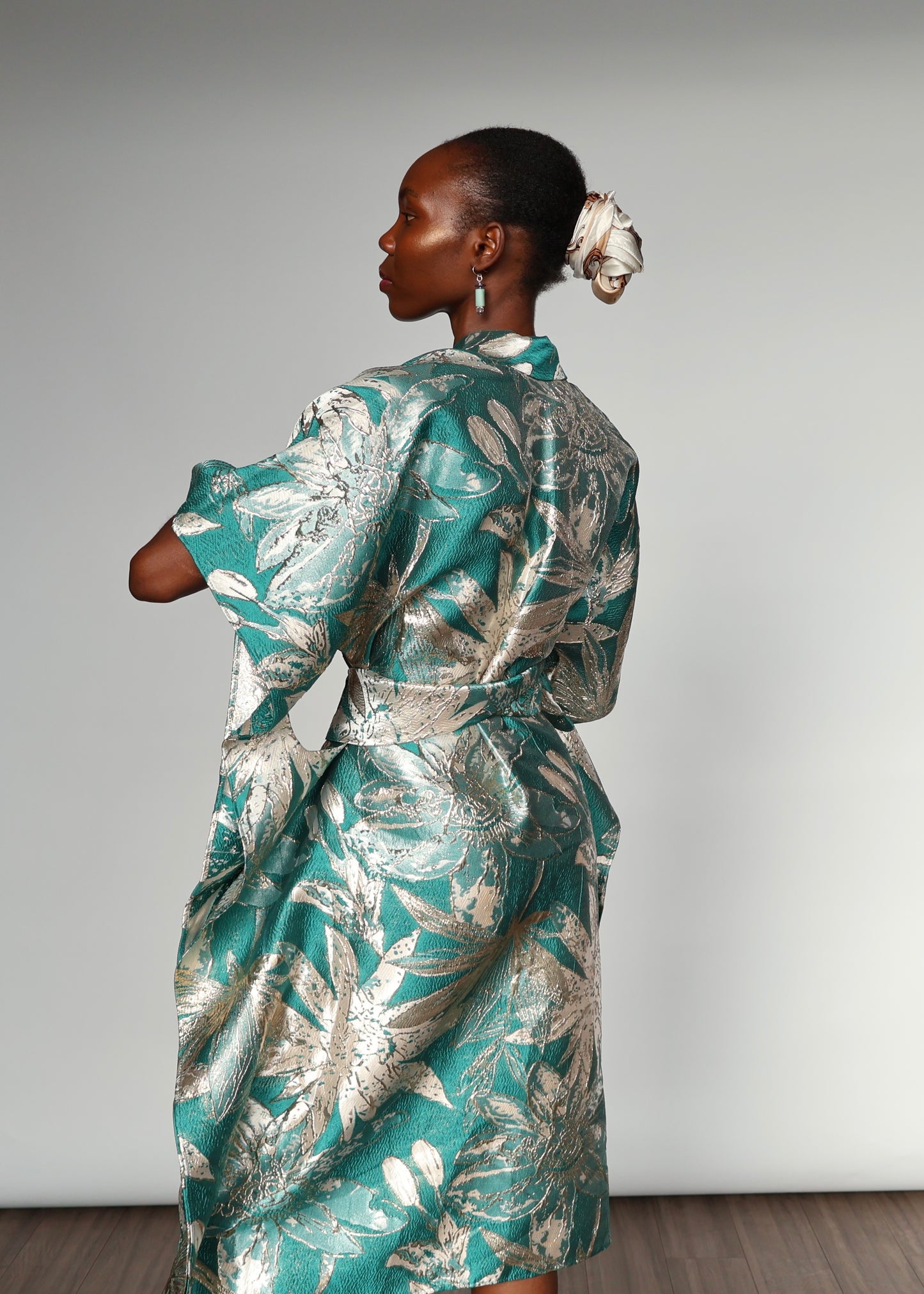 Aryana Structured Brocade Dress - Turquoise
