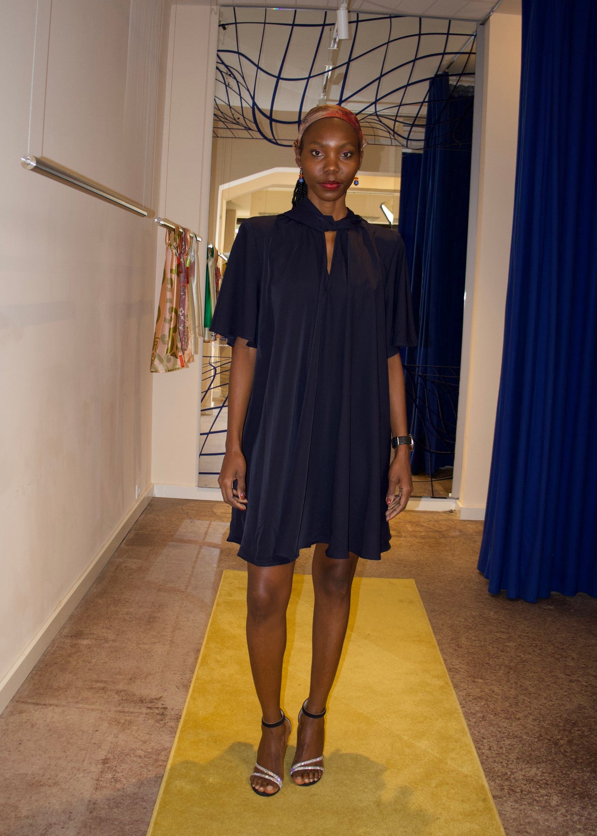 AMARA REVERSIBLE SLEEVED DRESS- NAVY