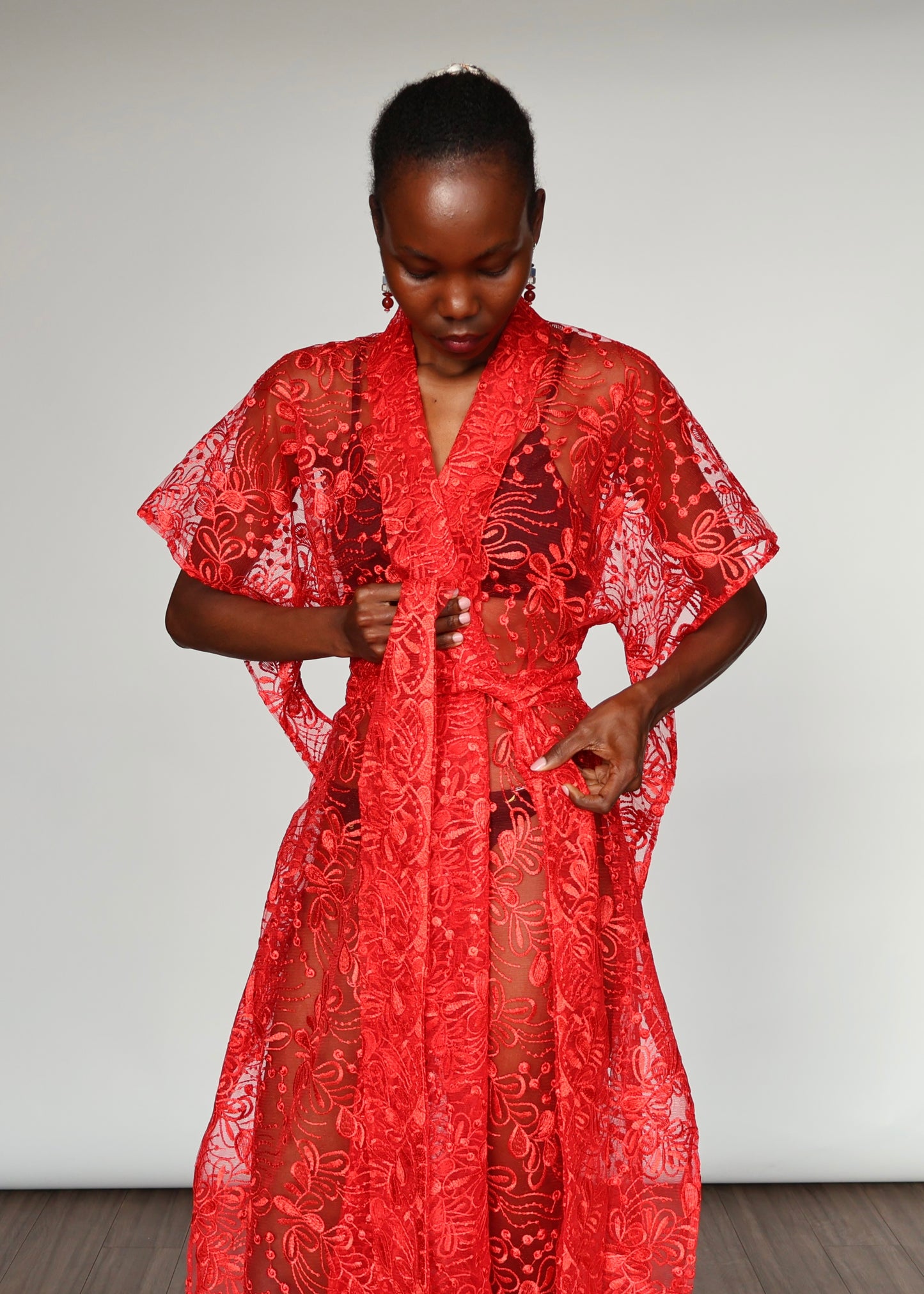 Elena  Embroidered Kimono - Red