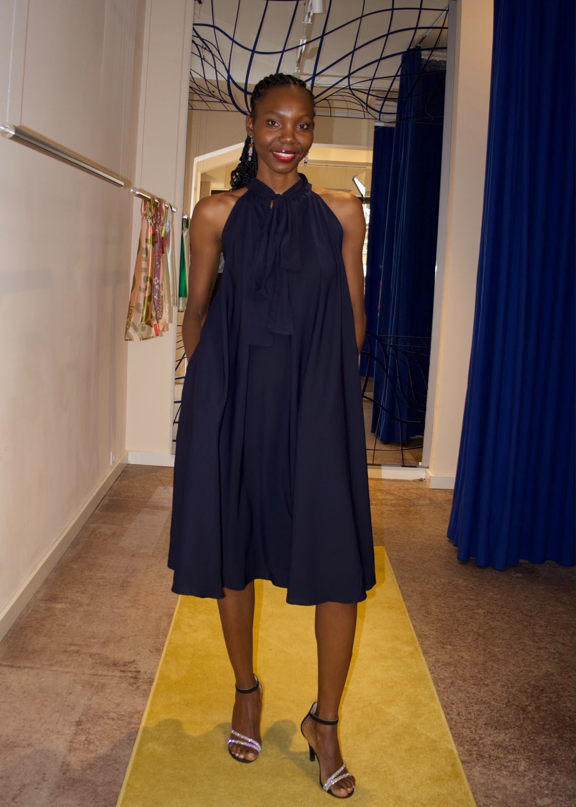 AMARA REVERSIBLE SLEEVELESS DRESS- NAVY